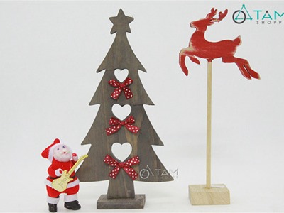 Combo 3 món đồ trang trí Noel Vintage bằng gỗ để bàn XMAS-06